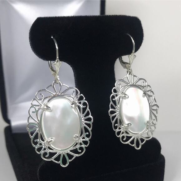 Beautiful Mother of Pearl Earrings in Sterling Silver 2 inch - Picture 4 of 8